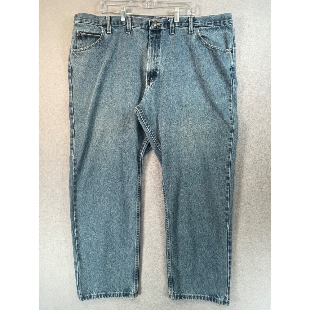 Wrangler Jeans Mens 46x30 Blue Five Pocket Denim Straight Leg Light Wash Cotton